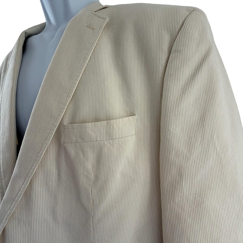 Calvin Klein Cream Pinstripe Cotton Blazer Sport Coat Jacket Men's 46R Coastal - Picture 7 of 16